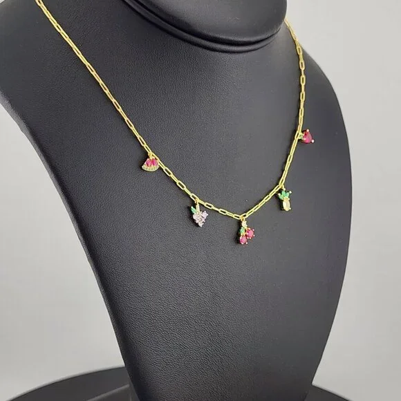 Fruit Fiesta: Sterling Silver 925 Multi-Fruit Necklace - Picture 4 of 7